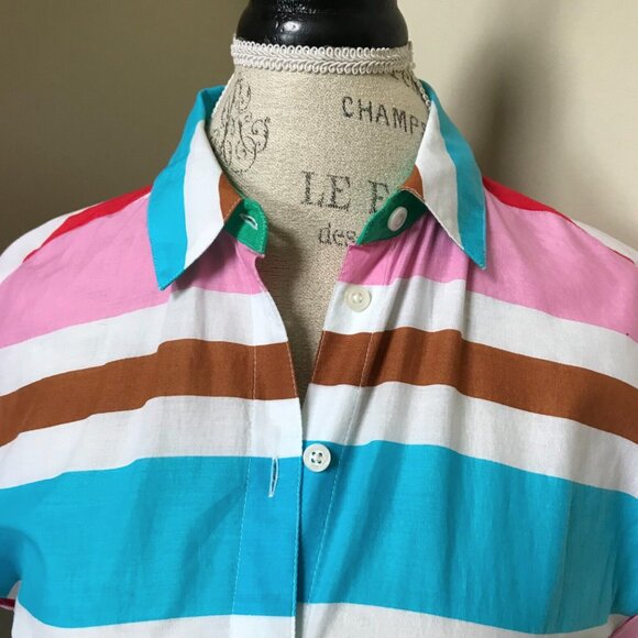NWT JCrew Midi Stripe Shirt Dress Womens 00 Pink Blue Rainbow Short Sleeve NEW - Picture 8 of 12